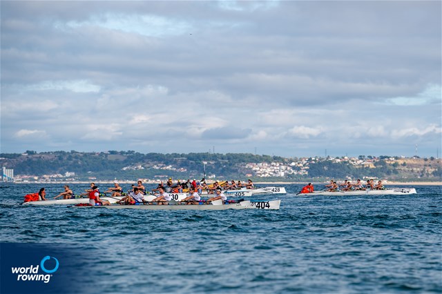 Giacomo Costa (b), Davide Mumolo, Federico Garibaldi, Edoardo Marchetti (s), Alessandro Calder (c), Men's Coxed Quad, Italy, 2021 World Rowing Coastal Championships, Oeiras, Portugal / World Rowing/Benedict Tufnell