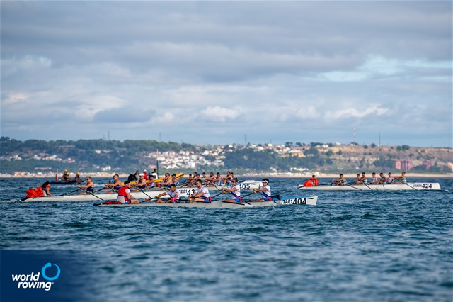 Giacomo Costa (b), Davide Mumolo, Federico Garibaldi, Edoardo Marchetti (s), Alessandro Calder (c), Men's Coxed Quad, Italy, 2021 World Rowing Coastal Championships, Oeiras, Portugal / World Rowing/Benedict Tufnell
