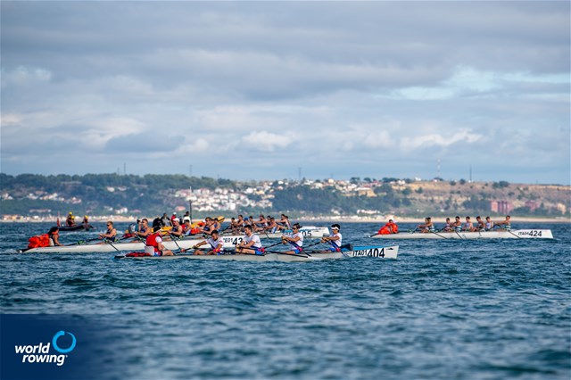 Giacomo Costa (b), Davide Mumolo, Federico Garibaldi, Edoardo Marchetti (s), Alessandro Calder (c), Men's Coxed Quad, Italy, 2021 World Rowing Coastal Championships, Oeiras, Portugal / World Rowing/Benedict Tufnell