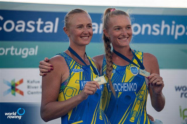 Anastasiia Kozhenkova (b), Kateryna Dudchenko (s), Women's Double, Ukraine, 2021 World Rowing Coastal Championships, Oeiras, Portugal / World Rowing/Benedict Tufnell
