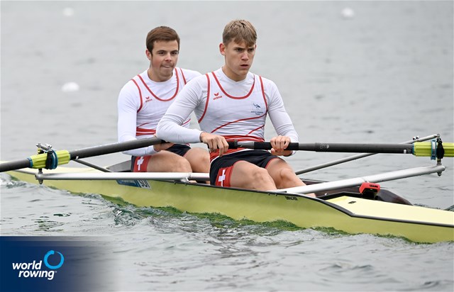 Leon Zahner (b), Donat Vonder Muehll (s), Men's Pair, Switzerland, 2021 European Rowing Junior Championships, Munich, Germany / Detlev Seyb/MyRowingPhoto.com