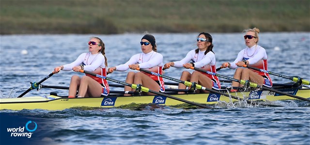 Thalia Ahumada Ireland (b), Nicole Schmid, Lina Kuehn, Alexa Von Der Schulenburg (s), Women's Quadruple Sculls, Switzerland, 2021 European Rowing Junior Championships, Munich, Germany / Detlev Seyb/MyRowingPhoto.com