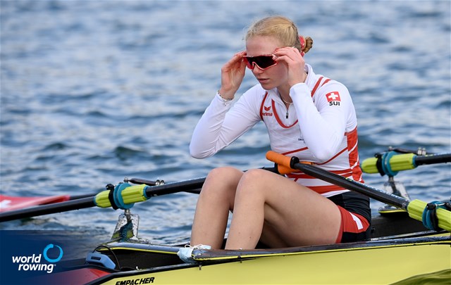 Thalia Ahumada Ireland (b), Nicole Schmid, Lina Kuehn, Alexa Von Der Schulenburg (s), Women's Quadruple Sculls, Switzerland, 2021 European Rowing Junior Championships, Munich, Germany / Detlev Seyb/MyRowingPhoto.com