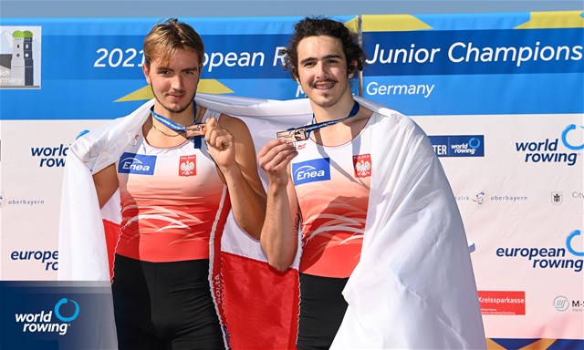 Tomasz Lewicki (b), Fryderyk Sobecki (s), Men's Pair, Poland, 2021 European Rowing Junior Championships, Munich, Germany / Detlev Seyb/MyRowingPhoto.com