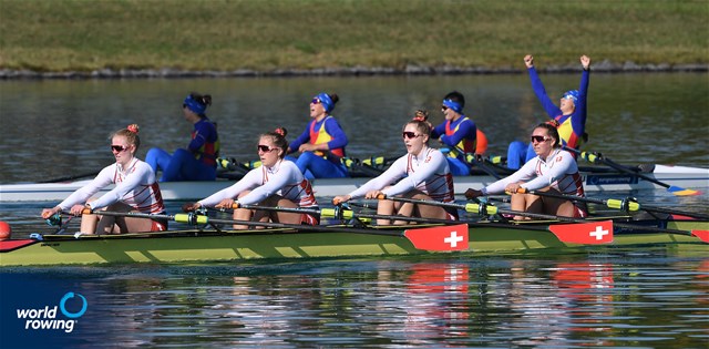 Thalia Ahumada Ireland (b), Nicole Schmid, Lina Kuehn, Alexa Von Der Schulenburg (s), Women's Quadruple Sculls, Switzerland, 2021 European Rowing Junior Championships, Munich, Germany / Detlev Seyb/MyRowingPhoto.com
