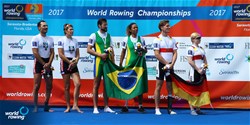 Diana Barcelos De Oliveira (b), Jairo Klug (s), Brazil, gold, Antoine Jesel (b), Guylaine Marchand (s), France, silver, Jessica Dietz (b), Valentin Luz (s), Germany, bronze, PR3 Mixed double sculls, A-Final, 2017 World Rowing Championships, Sarasota-Bradenton, USA