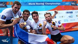 Francois Teroin (b), Damien Piqueras, Maxime Demontfaucon, Stany Delayre (s), France, gold, Lightweight Men's Quadruple Sculls, A-Final, 2017 World Rowing Championships, Sarasota-Bradenton, USA
