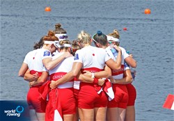 Lisa Roman (b), Kristin Bauder, Nicole Hare, Hillary Janssens, Christine Roper, Susanne Grainger, Jennifer Martins, Rebecca Zimmerman (s), Kristen Kit (c), Canada, silver, Women's Eight, A-Final, 2017 World Rowing Championships, Sarasota-Bradenton, USA
