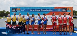 Asja Maregotto (b), Paola Piazzolla, Federica Cesarini, Giovanna Schettino (s), Italy, gold, Amy James (b), Alice Arch, Georgia Miansarow, Georgia Nesbitt (s), Australia, silver, Xulian Xuan (b), Ling Shen, Dandan Pan, Fang Chen (s), People's Republic of China, bronze, Lightweight Women's Quadruple Sculls, A-Final, 2017 World Rowing Championships, Sarasota-Bradenton, USA