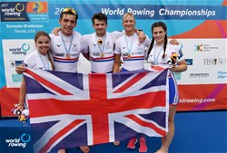 Grace Clough (b), Giedre Rakauskaite, Oliver Stanhope, James C. Fox (s), Anna Corderoy (c), Great Britain, gold, PR3 Mixed coxed four, A-Final, 2017 World Rowing Championships, Sarasota-Bradenton, USA