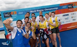 Joshua Hicks (b), Spencer Turrin, Jack Hargreaves, Alexander Hill (s), Australia, gold, Marco Di Costanzo (b), Giovanni Abagnale, Matteo Castaldo, Domenico Montrone (s), Italy, silver, Matthew Rossiter (b), Mohamed Sbihi, Matthew Tarrant, William Satch (s), Great Britain, bronze, Mens four, A-Final, 2017 World Rowing Championships, Sarasota-Bradenton, USA