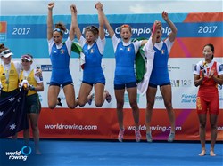 Asja Maregotto (b), Paola Piazzolla, Federica Cesarini, Giovanna Schettino (s), Italy, gold, Lightweight Women's Quadruple Sculls, A-Final, 2017 World Rowing Championships, Sarasota-Bradenton, USA