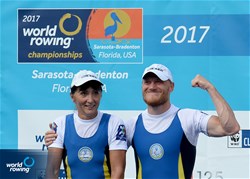 Iaroslav Koiuda (b), Iryna Kyrychenko (s), Ukraine, silver, PR2 Mixed double sculls,A-Final, 2017 World Rowing Championships, Sarasota-Bradenton, USA