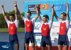Maksim Telitcyn (b), Aleksandr Bogdashin, Alexander Chaukin, Aleksey Vikulin (s), Russia, silver, Lightweight Men's Four, A-Final, 2017 World Rowing Championships, Sarasota-Bradenton, USA