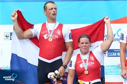 Annika Van Der Meer (b), Corne De Koning (s), Netherlands, gold, PR2 Mixed double sculls, A-Final, 2017 World Rowing Championships, Sarasota-Bradenton, USA