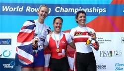 Jeannine Gmelin, Switzerland, gold, Victoria Thornley, Great Britain, silver, Magdalena Lobnig, Austria, bronze, Women's Single Sculls, A-Final, 2017 World Rowing Championships, Sarasota-Bradenton, USA