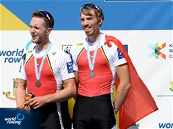 Tim Brys (b), Niels Van Zandweghe (s), Belgium, bronze, Lightweight Men's Double Sculls, 2018 World Rowing Championships, Plovdiv, Bulgaria
