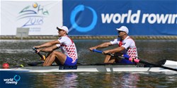 A-Final, Martin Sinkovic (b), Valent Sinkovic (s), Men's Pair, Croatia, 2018 World Rowing Championships, Plovdiv, Bulgaria