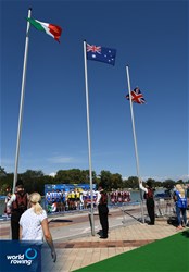 Joshua Hicks (b), Spencer Turrin, Jack Hargreaves, Alexander Hill (s), Australia, gold, Matteo Castaldo (b), Bruno Rosetti, Matteo Lodo, Marco Di Costanzo (s), Italy, silver, Thomas Ford (b), Jacob Dawson, Adam Neill, James Johnston (s), Great Britain, bronze, Men's Four, 2018 World Rowing Championships, Plovdiv, Bulgaria
