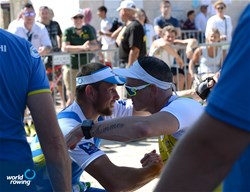 Erik Horrie, Australia, gold, Roman Polianskyi, Ukraine, silver, PR1 Mens Single Sculls, 2018 World Rowing Championships, Plovdiv, Bulgaria