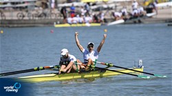 A-Final, Gary O'Donovan (b), Paul O'Donovan (s), Lightweight Men's Double Sculls, Ireland, 2018 World Rowing Championships, Plovdiv, Bulgaria