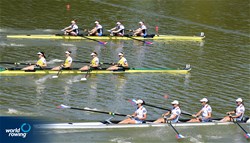 A-Final, Madeleine Wanamaker (b), Erin Boxberger, Molly Bruggeman, Erin Reelick (s), Women's Four, United States of America, 2018 World Rowing Championships, Plovdiv, Bulgaria