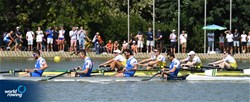 A-Final, Matteo Castaldo (b), Bruno Rosetti, Matteo Lodo, Marco Di Costanzo (s), Men's Four, Italy, 2018 World Rowing Championships, Plovdiv, Bulgaria