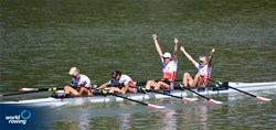 A-Final, Agnieszka Kobus-Zawojska (b), Marta Wieliczko, Maria Springwald, Katarzyna Zillmann (s), Women's Quadruple Sculls, Poland, 2018 World Rowing Championships, Plovdiv, Bulgaria