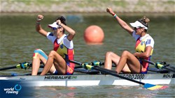 A-Final, Ionela-Livia Cozmiuc (b), Gianina-Elena Beleaga (s), Lightweight Women's Double Sculls, Romania, 2018 World Rowing Championships, Plovdiv, Bulgaria