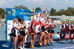 Agnieszka Kobus-Zawojska (b), Marta Wieliczko, Maria Springwald, Katarzyna Zillmann (s), Poland, gold, Marie-Catherine Arnold (b), Carlotta Nwajide, Franziska Kampmann, Frieda Haemmerling (s), Germany, silver, Olivia Van Rooijen (b), Karolien Florijn, Sophie Souwer, Nicole Beukers (s), Netherlands, bronze, Women's Quadruple Sculls, 2018 World Rowing Championships, Plovdiv, Bulgaria
