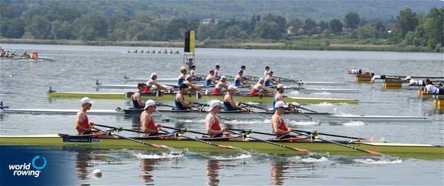 Ondrej Zedka (b), Leonardo Salerno, Gian Luca Egli, Nicolas Chambers (s), Men's Quadruple Sculls, Switzerland, 2022 European Rowing Under 19 Championships, Varese, Italy / Detlev Seyb/MyRowingPhoto.com
