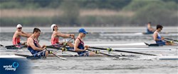 Vuk Mudrinic (b), Matija Rajkovic (s), Men's Double Sculls, Serbia, 2022 European Rowing Under 19 Championships, Varese, Italy / Detlev Seyb/MyRowingPhoto.com