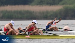 Leonidas Kopidis (b), Panagiotis Makrygiannis (s), Men's Double Sculls, Greece, 2022 European Rowing Under 19 Championships, Varese, Italy / Detlev Seyb/MyRowingPhoto.com
