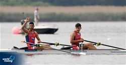Ahmet Ali Kabadayi (b), Halil Kaan Koroglu (s), Men's Double Sculls, Turkey, 2022 European Rowing Under 19 Championships, Varese, Italy / Detlev Seyb/MyRowingPhoto.com