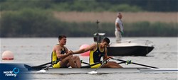 Leonid Shcherban (b), Nikita Puzhalov (s), Men's Double Sculls, Ukraine, 2022 European Rowing Under 19 Championships, Varese, Italy / Detlev Seyb/MyRowingPhoto.com