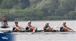 Marco Selva (b), Matteo Belgeri, Marco Gandola, Marco Prati (s), Men's Quadruple Sculls, Italy, 2022 European Rowing Under 19 Championships, Varese, Italy / Detlev Seyb/MyRowingPhoto.com
