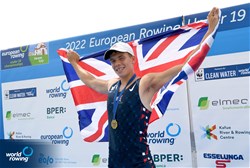 Marcus Chute, Men's Single Sculls, Great Britain, Gold, 2022 European Rowing Under 19 Championships, Varese, Italy / Detlev Seyb/MyRowingPhoto.com