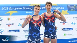 Mihajlo Dedic (b), Nemanja Luledzija (s), Men's Pair, Serbia, Gold, 2022 European Rowing Under 19 Championships, Varese, Italy / Detlev Seyb/MyRowingPhoto.com