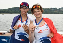 Alric Rodrigue (b), Come Gonzalez (s), Men's Double Sculls, France, Silver, 2022 European Rowing Under 19 Championships, Varese, Italy / Detlev Seyb/MyRowingPhoto.com