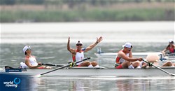 Ferenc Szigeti (b), Amir Shah, Aron Boros, Peter Gasztonyi (s), Daniel Toth (c), Men's Coxed Four, Hungary, 2022 European Rowing Under 19 Championships, Varese, Italy / Detlev Seyb/MyRowingPhoto.com