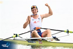 Pierre Molins, Men's Single Sculls, France, 2022 European Rowing Under 19 Championships, Varese, Italy / Detlev Seyb/MyRowingPhoto.com