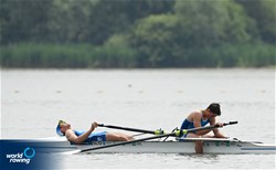 Arne Zavrsnik (b), Jakob Brglez (s), Men's Pair, Slovenia, 2022 European Rowing Under 19 Championships, Varese, Italy / Detlev Seyb/MyRowingPhoto.com