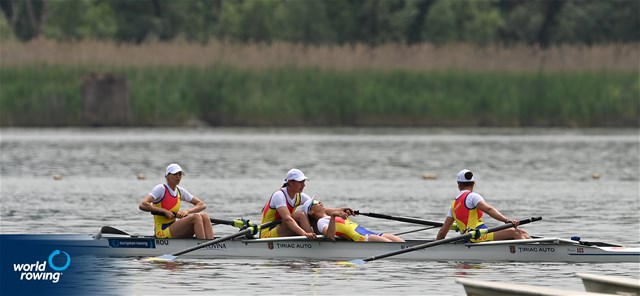 Ioana Ruxandra Pascovici (b), Andreea Ioana Serban, Georgiana Blanariu, Elena Silvia Mocanu (s), Women's Four, Romania, 2022 European Rowing Under 19 Championships, Varese, Italy / Detlev Seyb/MyRowingPhoto.com