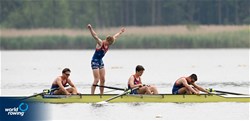 Filip Milanovic (b), Zoran Bosnic, Predrag Cvetkovic, Viktor Popovic (s), Men's Four, Serbia, 2022 European Rowing Under 19 Championships, Varese, Italy / Detlev Seyb/MyRowingPhoto.com