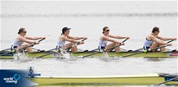 Lucie Assier (b), Elea Cloutier, Maelle Merdens, Jessica Ravoire (s), Women's Quadruple Sculls, France, 2022 European Rowing Under 19 Championships, Varese, Italy / Detlev Seyb/MyRowingPhoto.com