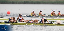 Veronika Buresova (b), Kamila Krpcova, Natalie Sterbova, Sofie Kubatova (s), Women's Quadruple Sculls, Czech Republic, 2022 European Rowing Under 19 Championships, Varese, Italy / Detlev Seyb/MyRowingPhoto.com
