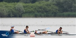Eleni Marina Leventelli (b), Viktoria Lapikof, Sotiria Angou, Nefeli Ntara (s), Women's Quadruple Sculls, Greece, 2022 European Rowing Under 19 Championships, Varese, Italy / Detlev Seyb/MyRowingPhoto.com