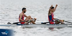 Ahmet Ali Kabadayi (b), Halil Kaan Koroglu (s), Men's Double Sculls, Turkey, 2022 European Rowing Under 19 Championships, Varese, Italy / Detlev Seyb/MyRowingPhoto.com