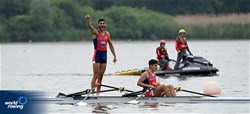 Ahmet Ali Kabadayi (b), Halil Kaan Koroglu (s), Men's Double Sculls, Turkey, 2022 European Rowing Under 19 Championships, Varese, Italy / Detlev Seyb/MyRowingPhoto.com