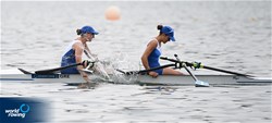 Sofia Dalidou (b), Styliani Natsioula (s), Women's Double Sculls, Greece, 2022 European Rowing Under 19 Championships, Varese, Italy / Detlev Seyb/MyRowingPhoto.com